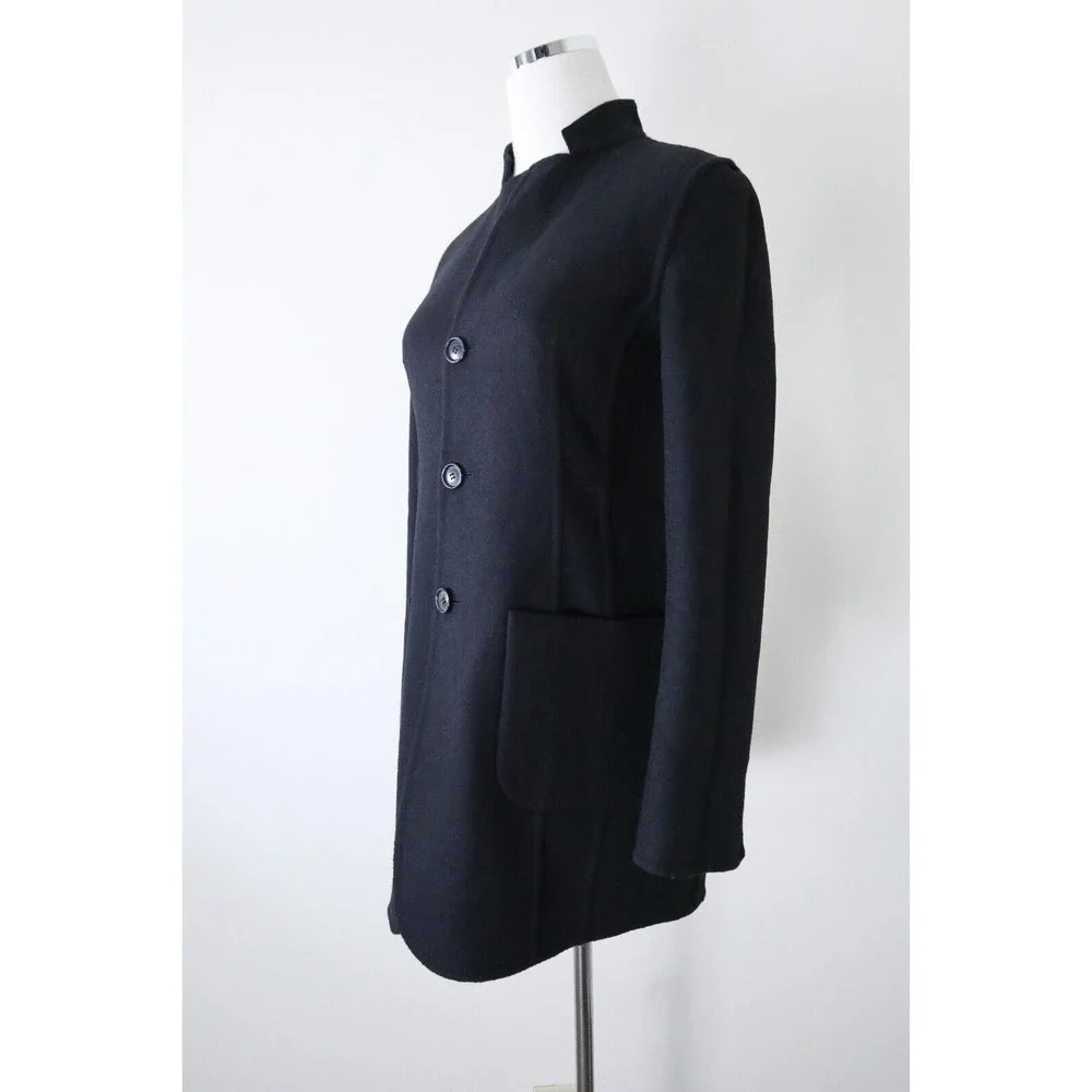 Akris US 4 Double Faced Wool Reversible Longline Jacket Navy Plaid Black - Picture 12 of 16